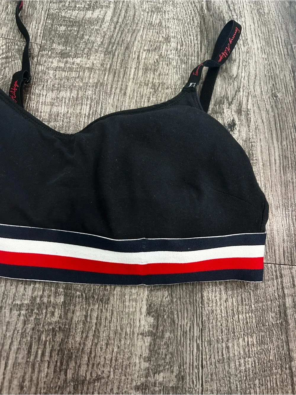 Tommy Hilfiger Black Bralette with Red & White Stripe Band